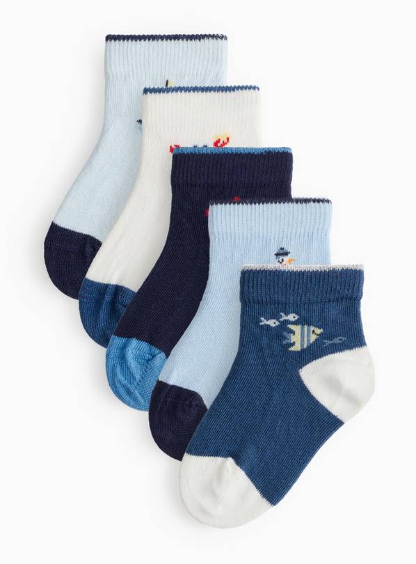 Blue Seaside Theme Socks 5 Pack 1-6 months